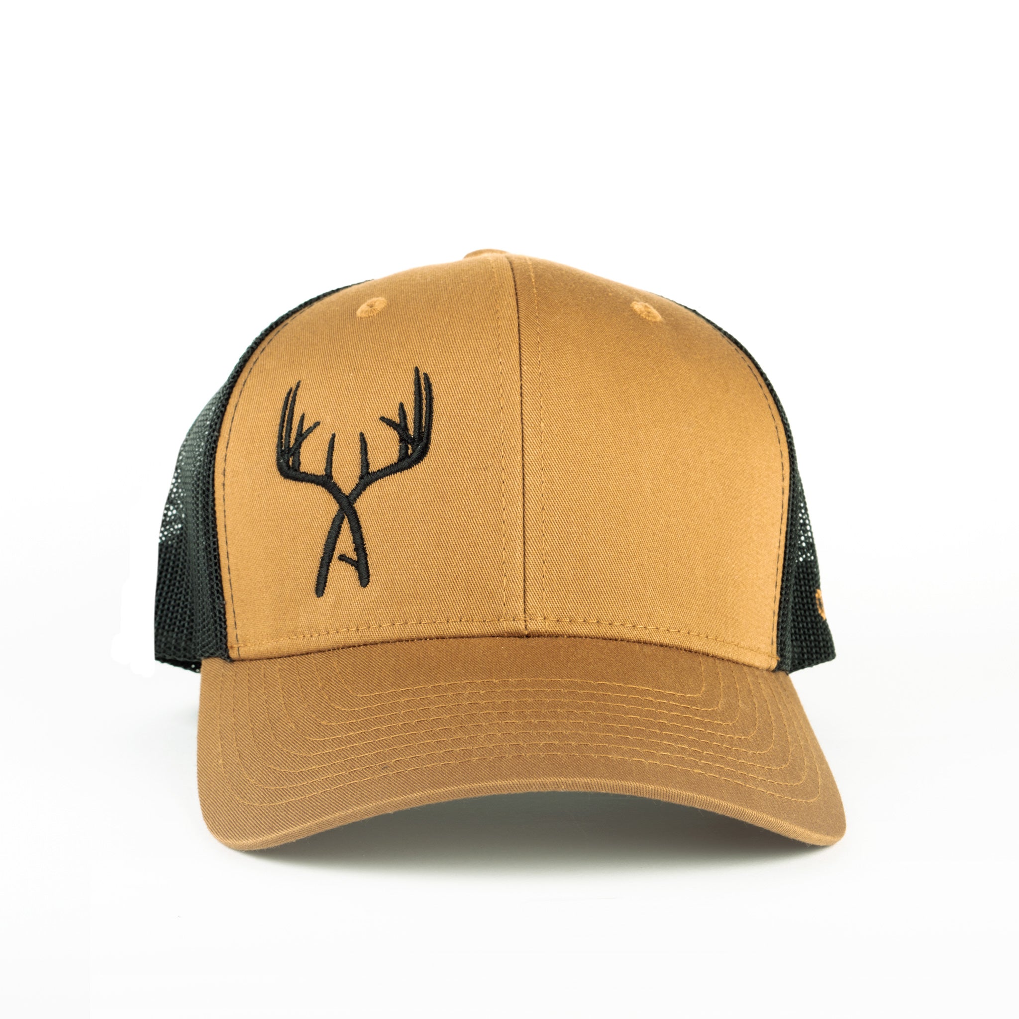 Coyote/Black Embroidered Antler Closed-Trucker Cap – On the Hunt Apparel