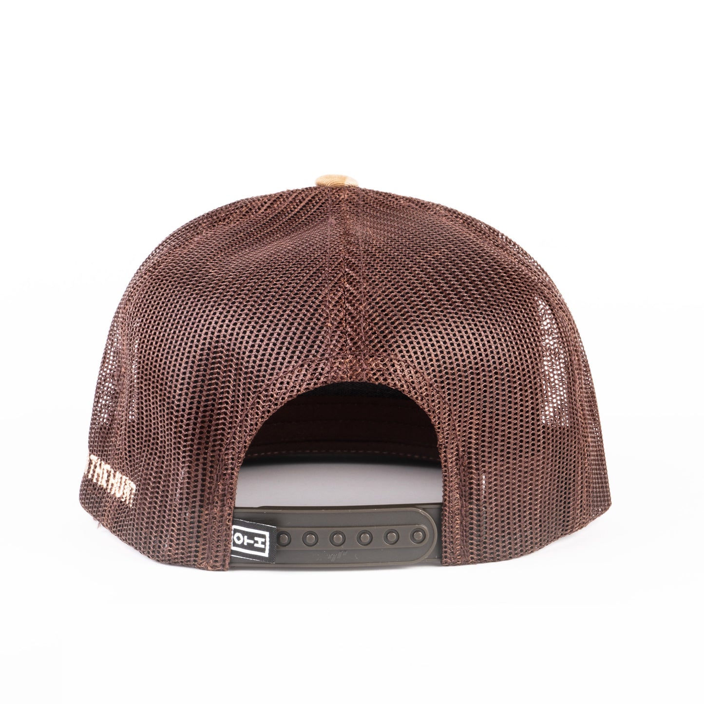 Scrub Camo/Brown Mesh Embroidered Open-Antler Trucker Cap (Flat Bill)