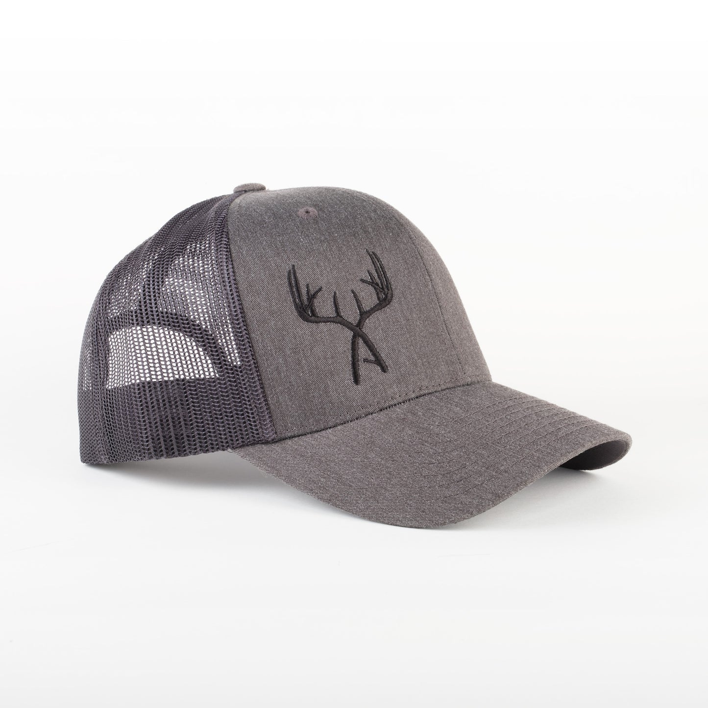 Charcoal/Coal Embroidered Crossed Antler Trucker Cap