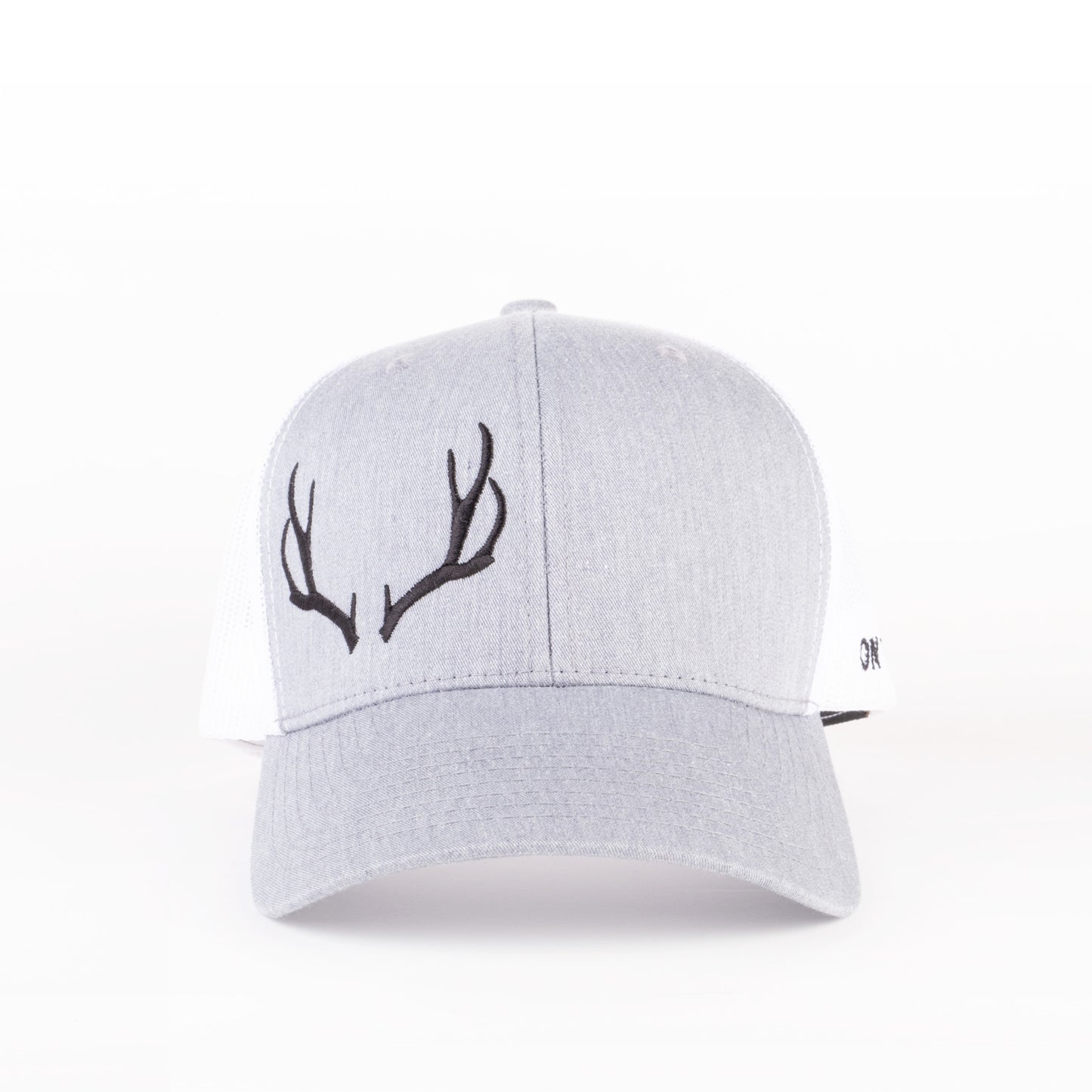 Ash/White Embroidered Open-Antler Trucker Cap