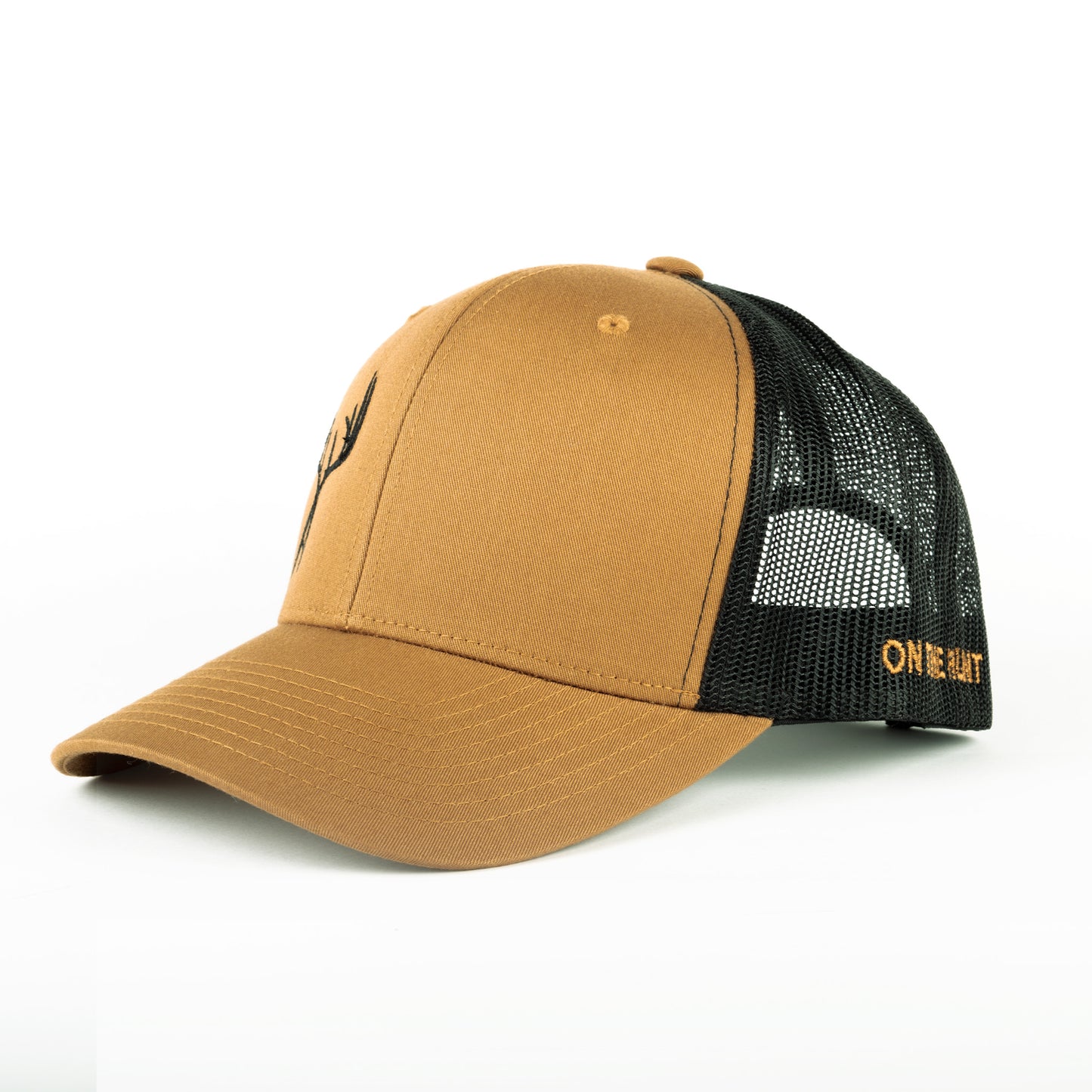 Coyote/Black Embroidered Antler Closed-Trucker Cap