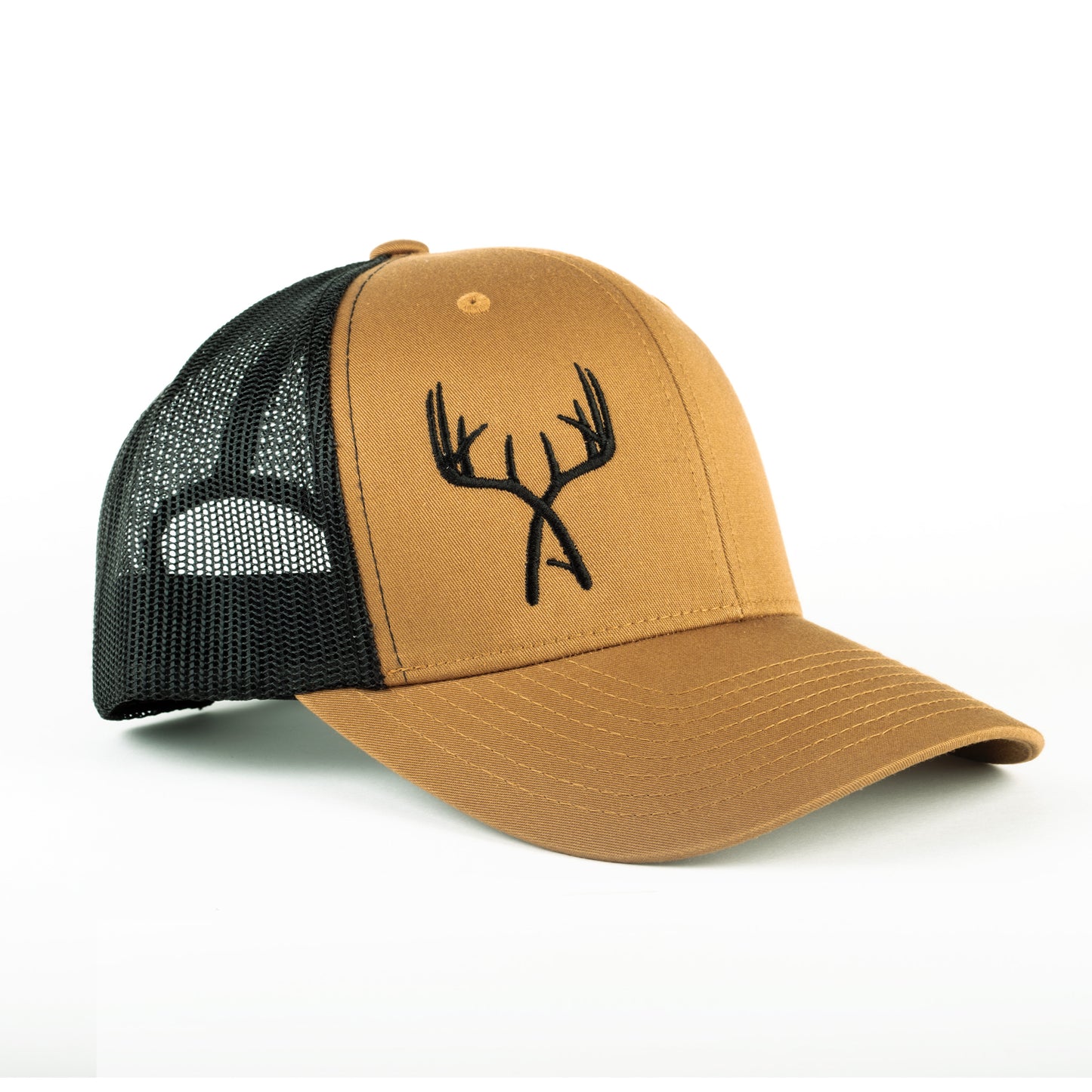 Coyote/Black Embroidered Antler Closed-Trucker Cap