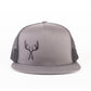 Charcoal/Black Embroidered Crossed Antler Trucker Cap (Flat Bill)