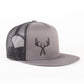 Charcoal/Black Embroidered Crossed Antler Trucker Cap (Flat Bill)