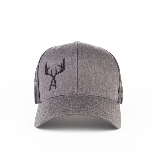 Charcoal/Coal  Embroidered Crossed Antler  Trucker Cap